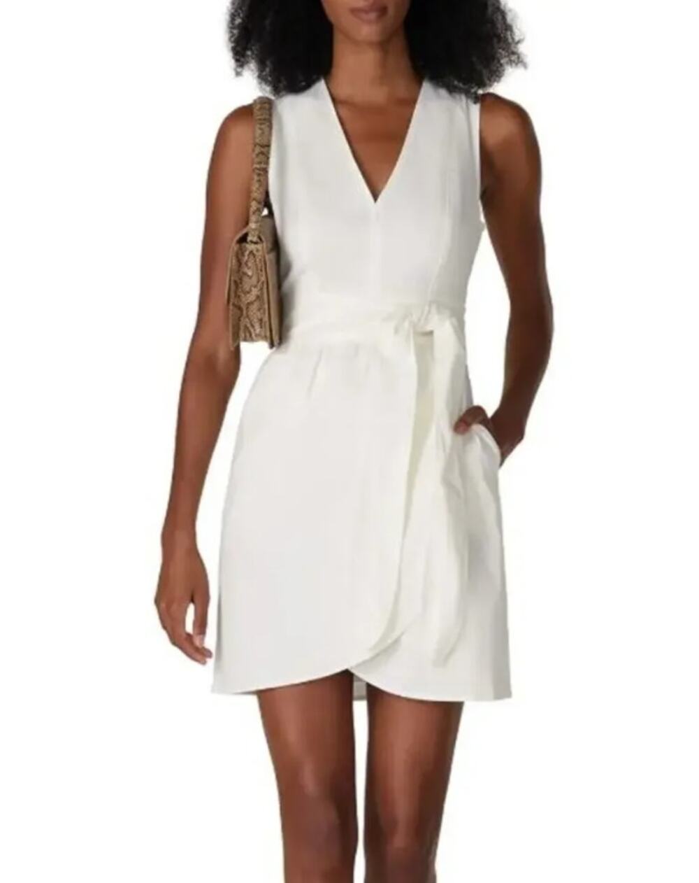 Marissa Webb Collective White Belted Tie Waist Wrap Skirt Dress Women's Size S